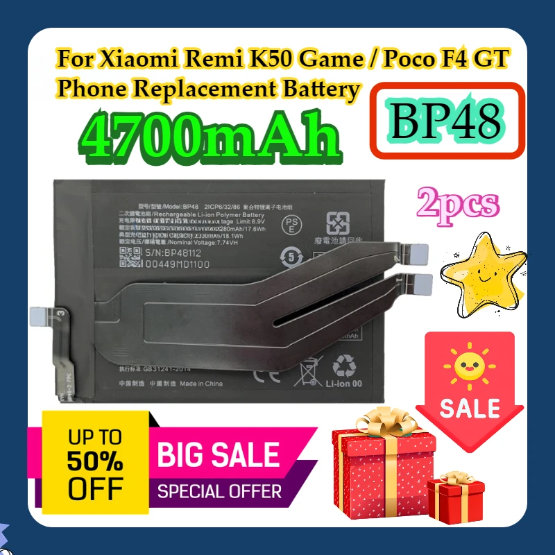 2pcs For Xiaomi Remi K50 Game / Poco F4 GT Phone Replacement BP48 4700mAh Battery