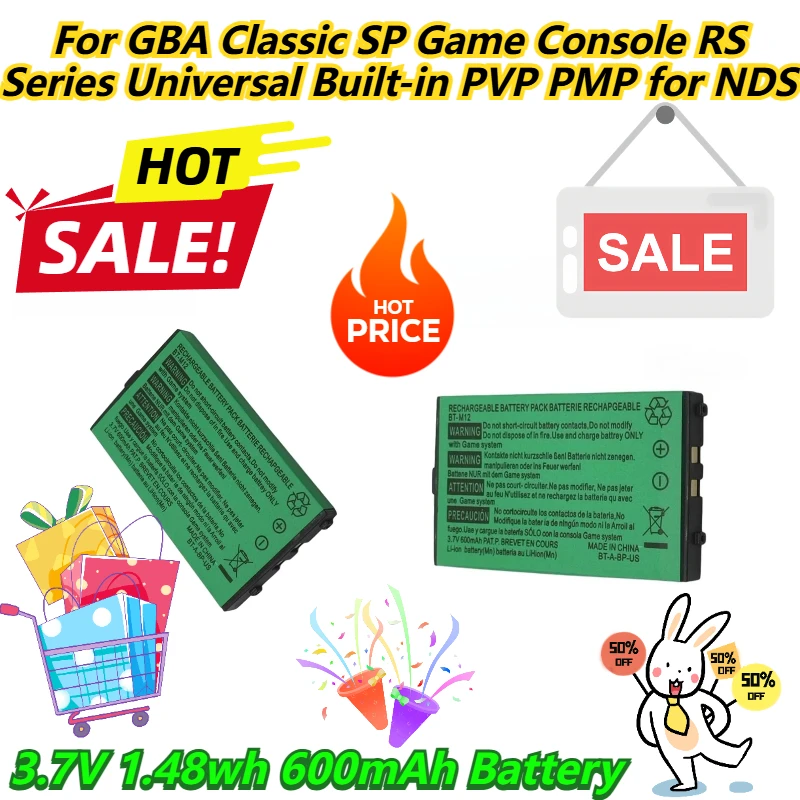 

For GBA Classic SP Game Console RS Series Universal Built-in PVP PMP for NDS 3.7V 1.48wh 600mAh Battery