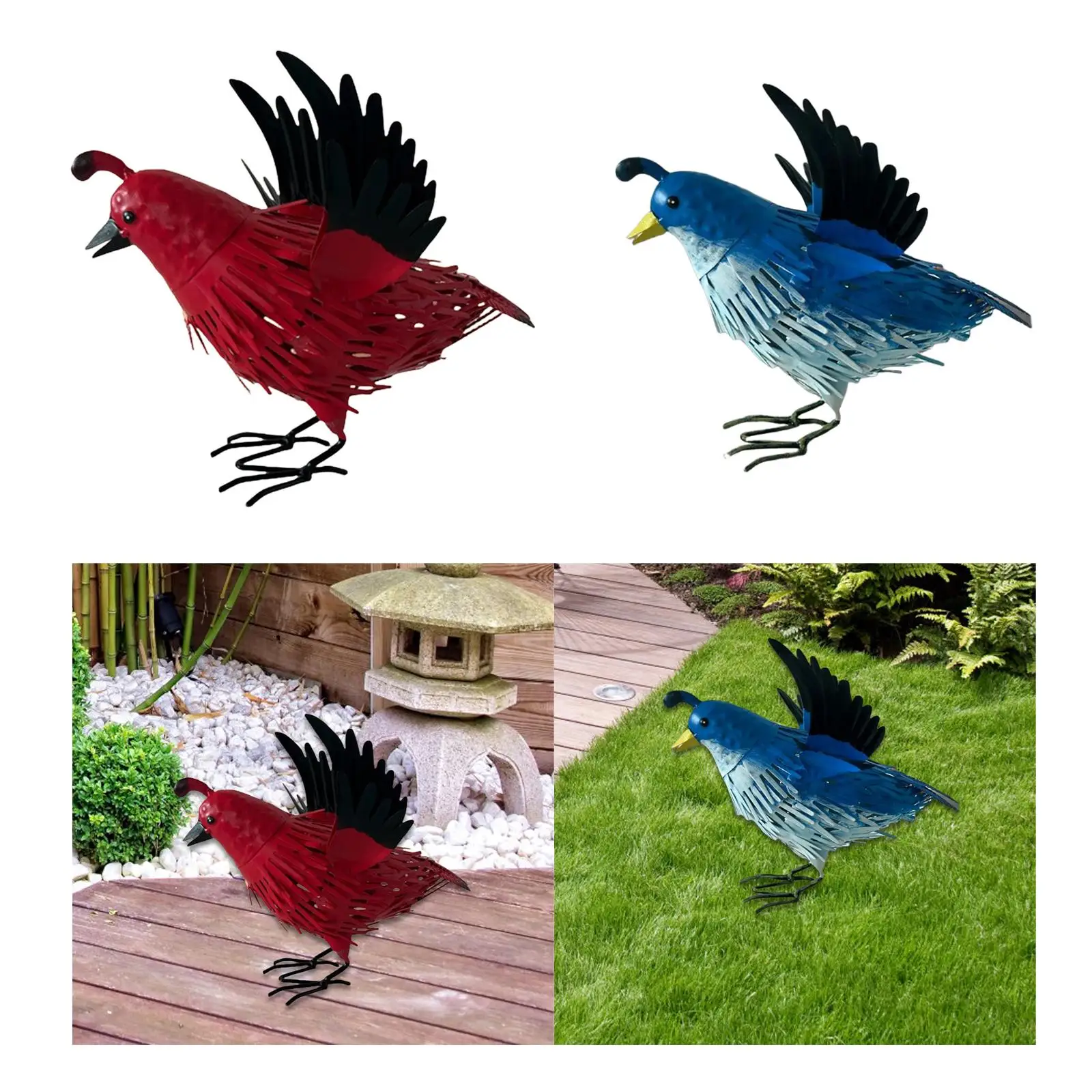 Simulation Robin Statue Faux Bird Sculpture Sturdy Vivid Color Realistic Iron