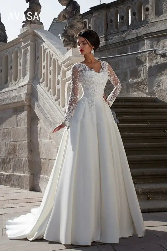 Elegant Stain Ivory A-line Wedding Dress For Women Button 2024 Bridal Gowns Depp V-neck Robe De Mariée vestido de noiva