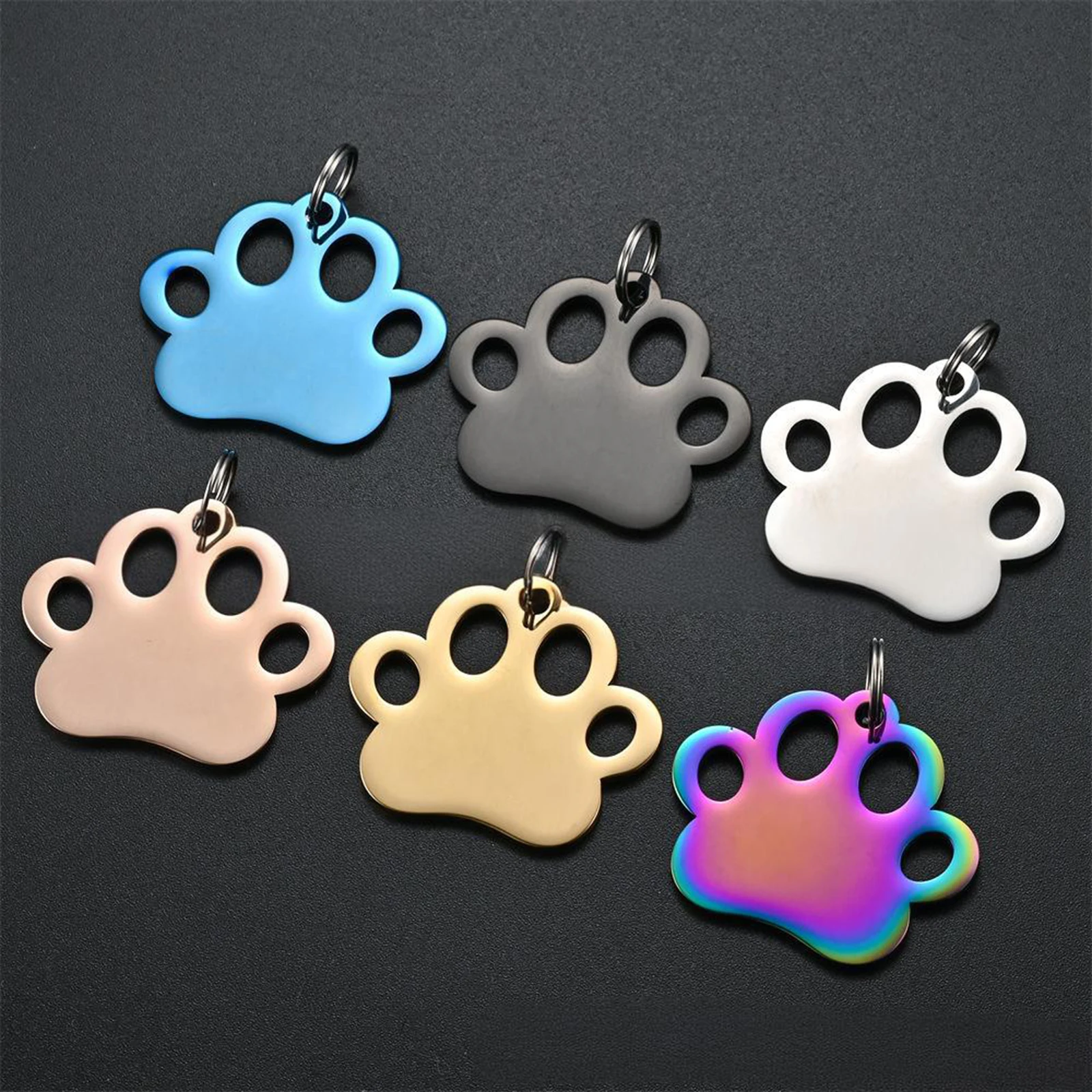 10pcs Wholesale Stainless Steel Dog Paw Print Charms ID Blank Dog Tags Pendant Animal Necklace Jewelry Accessories 6Colors