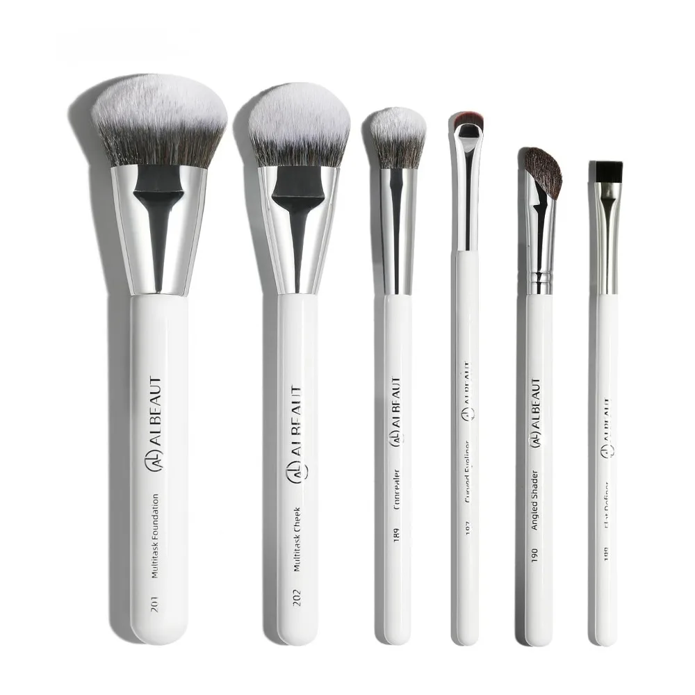 Juego de brochas de maquillaje facial, 6 uds., base en crema en ángulo, brocha para colorete líquido, corrector debajo de los ojos, contorno de nariz, delineador de ojos y cejas B