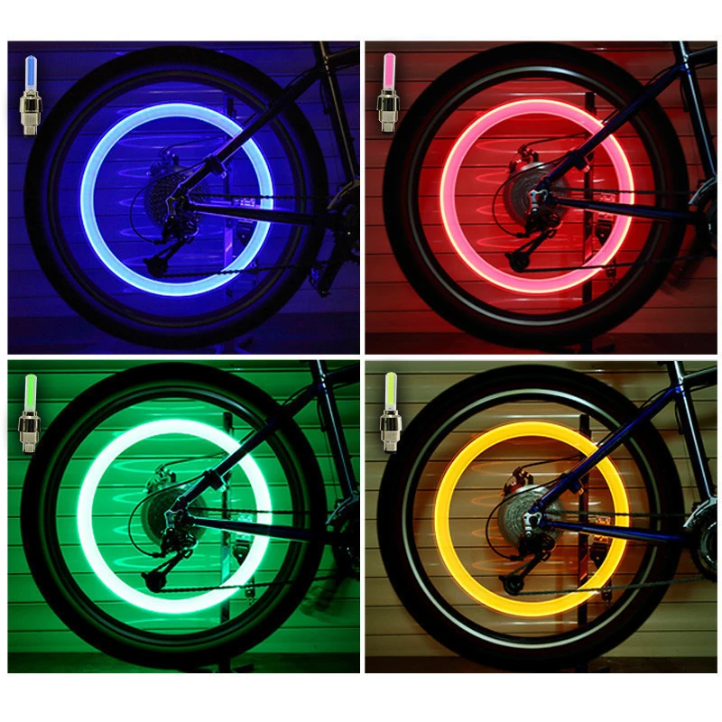 Neon Bike Spoke Light Road Bicycle Car Tire Nozzle Valve Caps Lamp Bike Lights Cycling Accessories