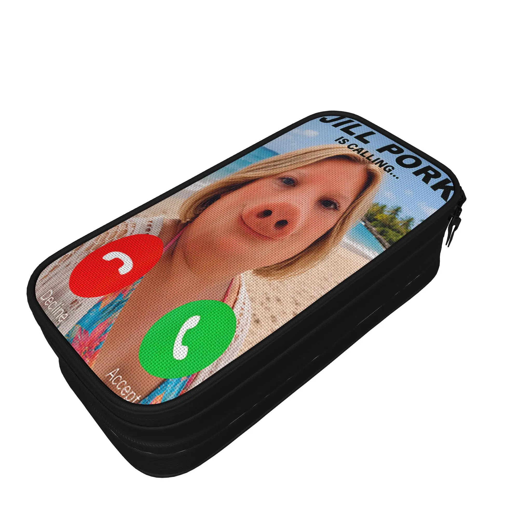 Jill Pork John Pork Funny Calling Phone Shirt Brainrot Pencil Case Boy Girl Cute Pencil Bag Custom Back To School Pencil Cases