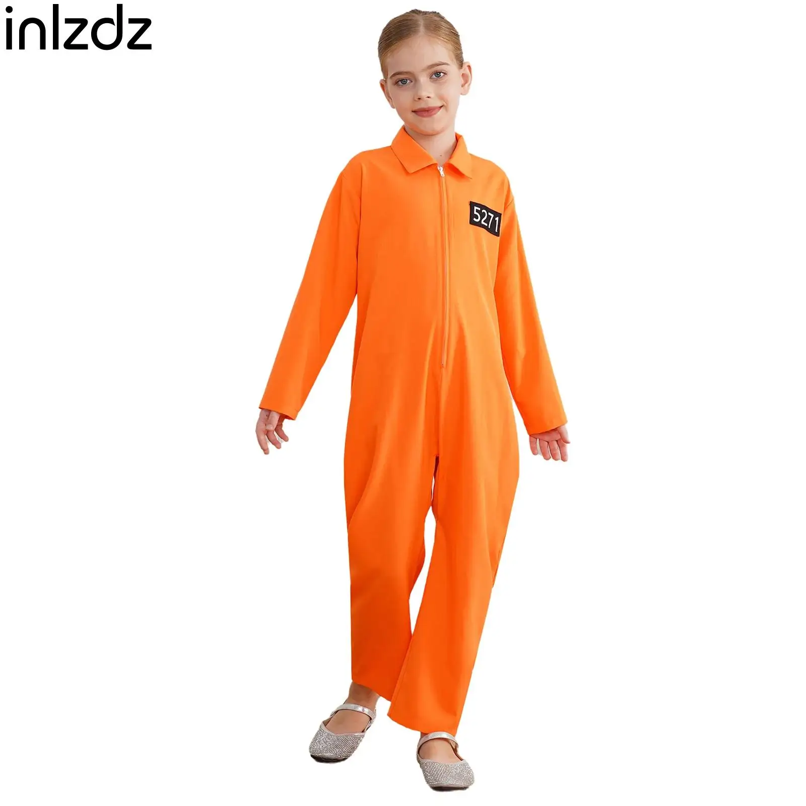 

Girls Boys Prisoner Cosplay Costume Festival Halloween Orange Jailbird Inmate Jumpsuit Prisoner Jumpsuit Prison Overalls Uniform