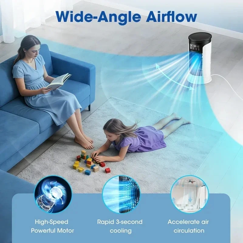 Afbeelding 7: Ultra-coole persoonlijke verdampingsluchtkoeler |   6 aangepaste windstanden, hydraterende nevelbevochtiging, helder digitaal LED-scherm