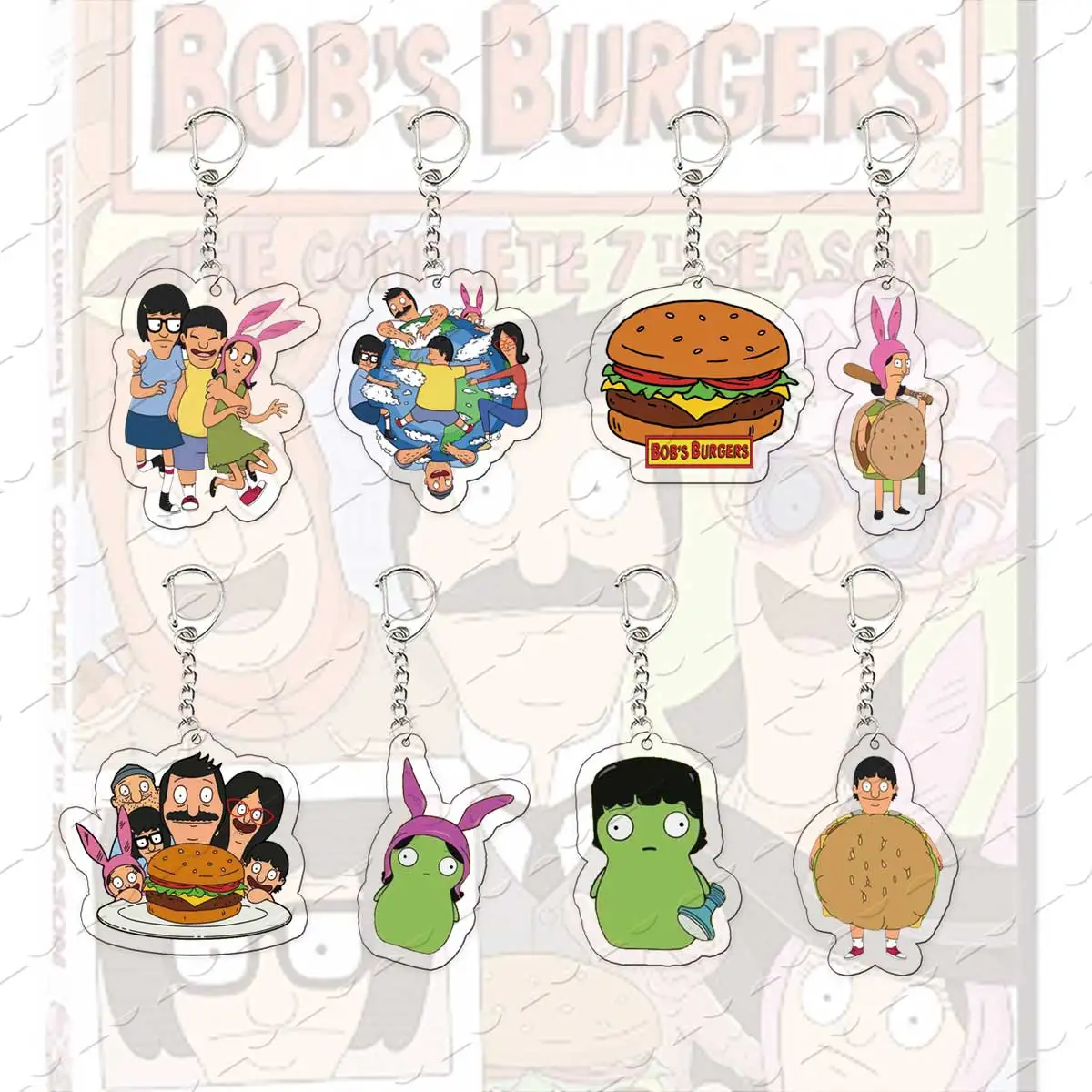 Acrylic Bob's Burgers Keychains for Accessories Bag Charms Louise Belcher GeneKeyrings Pendant Jewelry Fans  Gifts