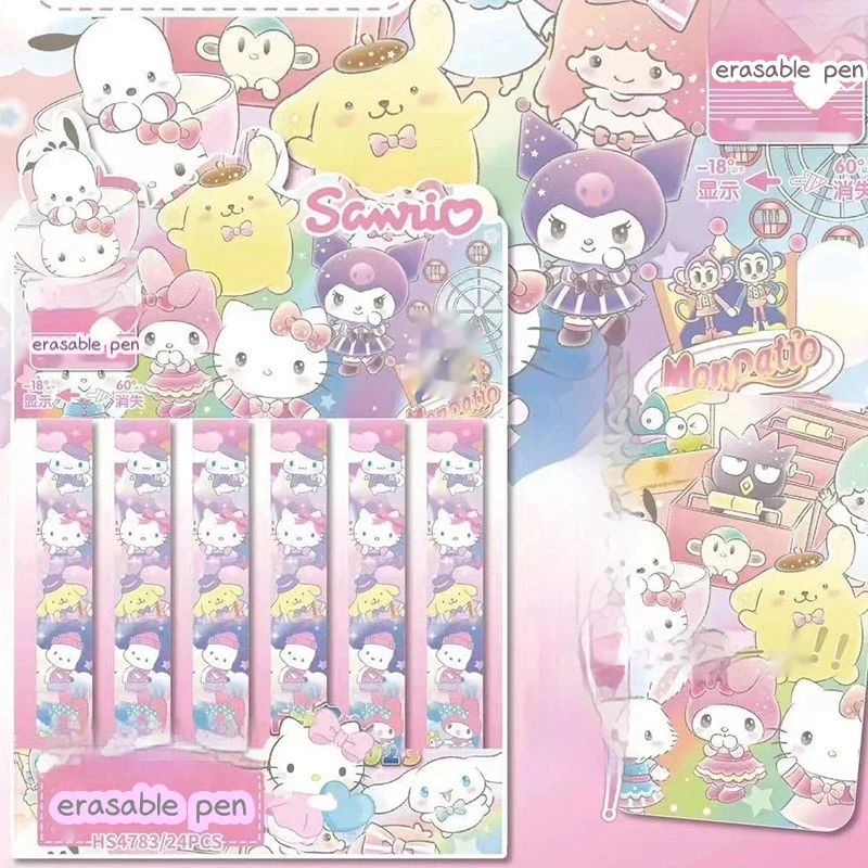 Sanrio Family 24pcs Cartoon Cute High Appearance Level Girl Heart Easy Erasable Unisex Pen Student Bonus Stationery Gift