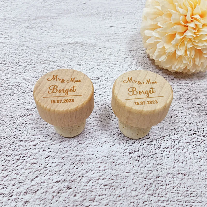 Personalized Wooden Red Wine Bottle Stopper Custom T-shaped Cork Bottle Stopper Bridesmaid Gift Wedding Decoration Party Favors