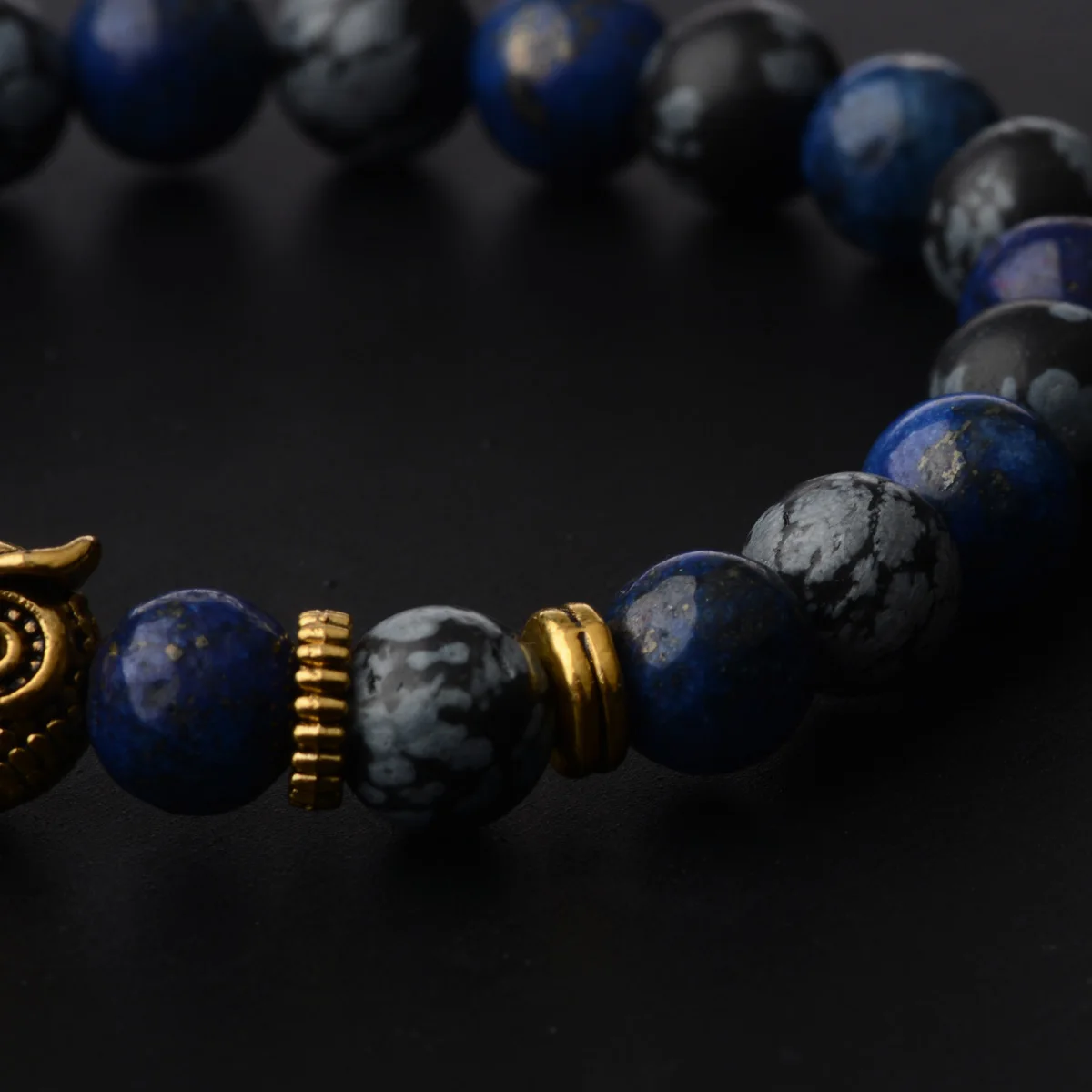 Natural Stone Owl Beads Bracelet For Men Women Charm Elastic Rope Braided Bracelets Handmade Jewelry Pulseira