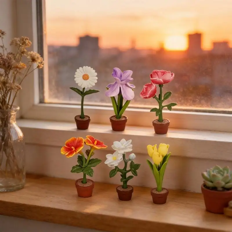 6 個セットプラスチック鉢植えフラワーモデル置物子供の創造性ドールハウスの装飾と家族の絆活動楽しい A2UB