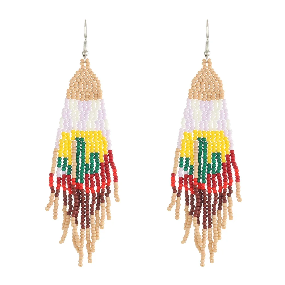

ZGMXR Bohemia Ma'am Fringed Earrings Hand Woven Rice Bead Cactus Design Fashion Simplicity Originality Alloy Ear Jewelry