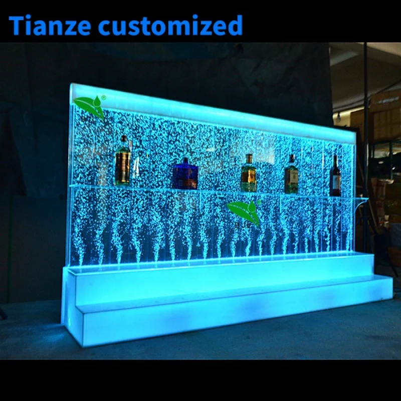 (Customized) home bar furniture color changing led water bubble wine display bar cabinet