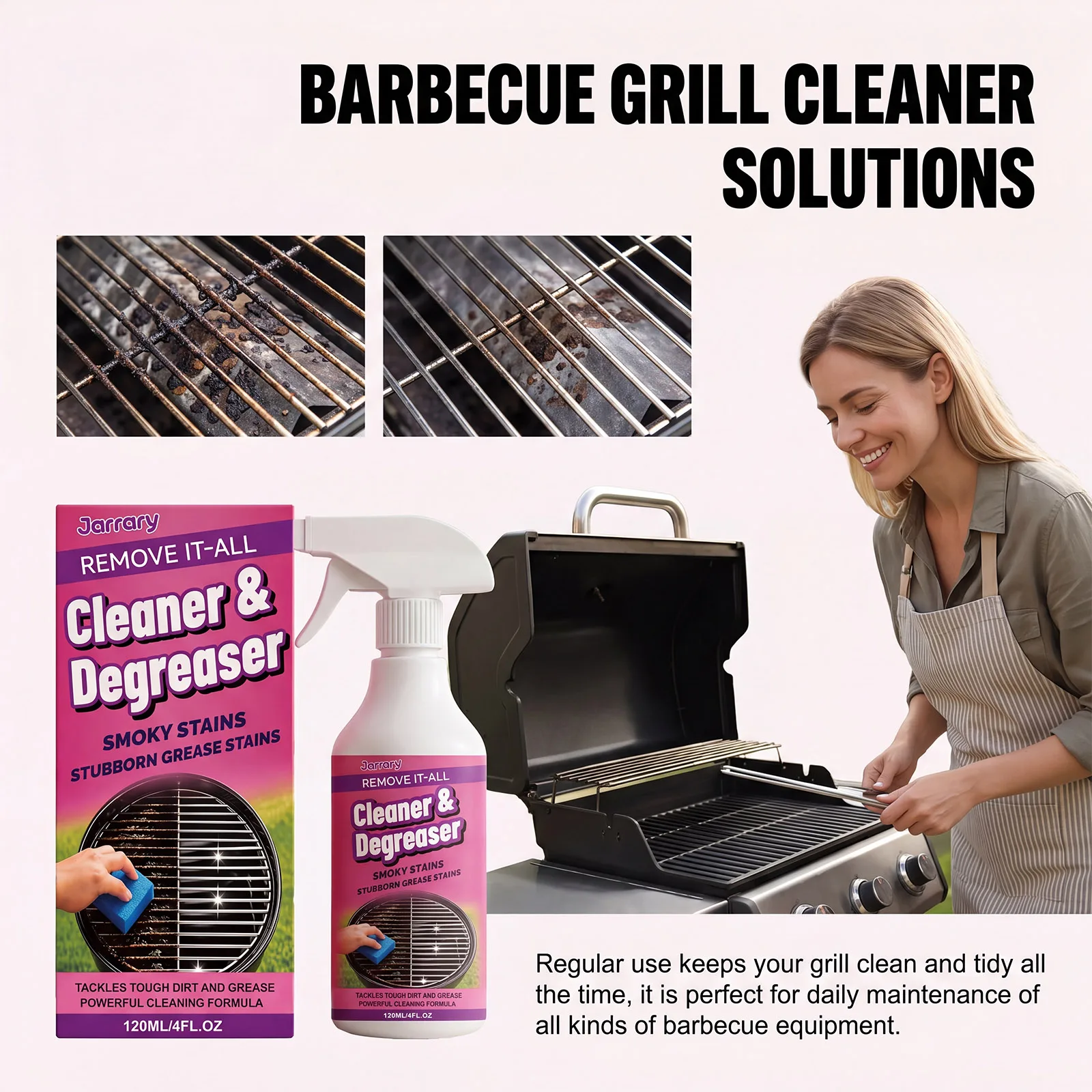 Nettoyant dégraissant pour barbecue 120 ml, dégraissant puissant pour graisse de carbone, nettoyant pour grille de four, spray puissant en mousse, spray de nettoyage pour plancha de barbecue