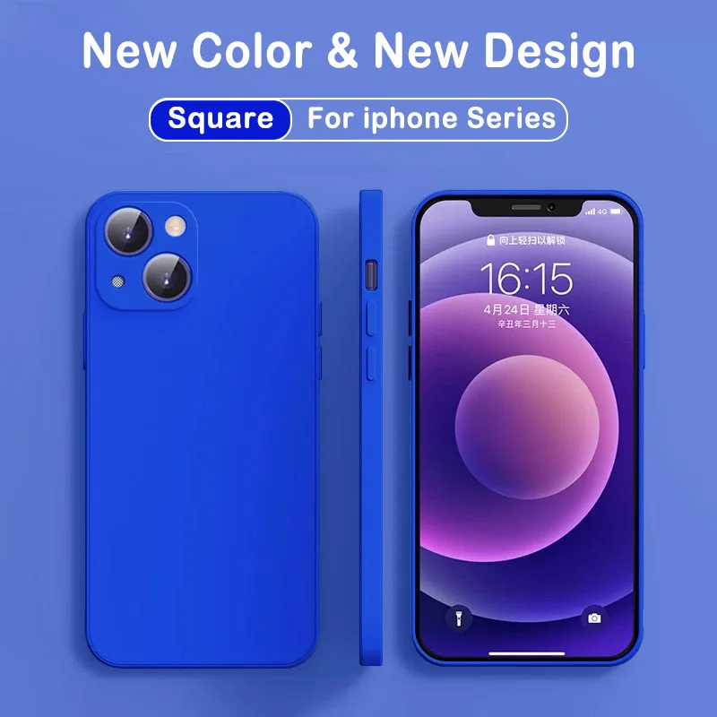 Klein Blue Square Liquid Silicone Phone Case For iPhone 13 12 11 Pro XS Max XR X 8 7 Plus Full Protector Shockproof Back Cover