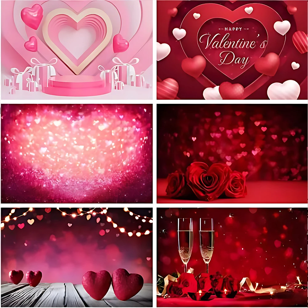 

Valentine's Day Photography Backdrop February 14 Red Love Heart Photo Studio Background Women's Birthday Party Back Drop