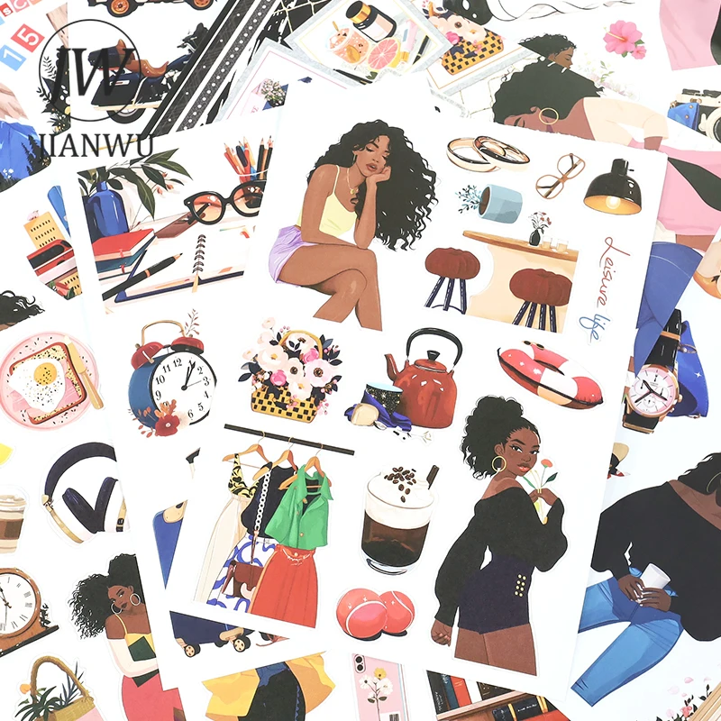 

JIANWU 20 sheets/book Vintage Fashion Character Flower Landscape Material Collage Sticker Book Creative DIY Journal Stationery