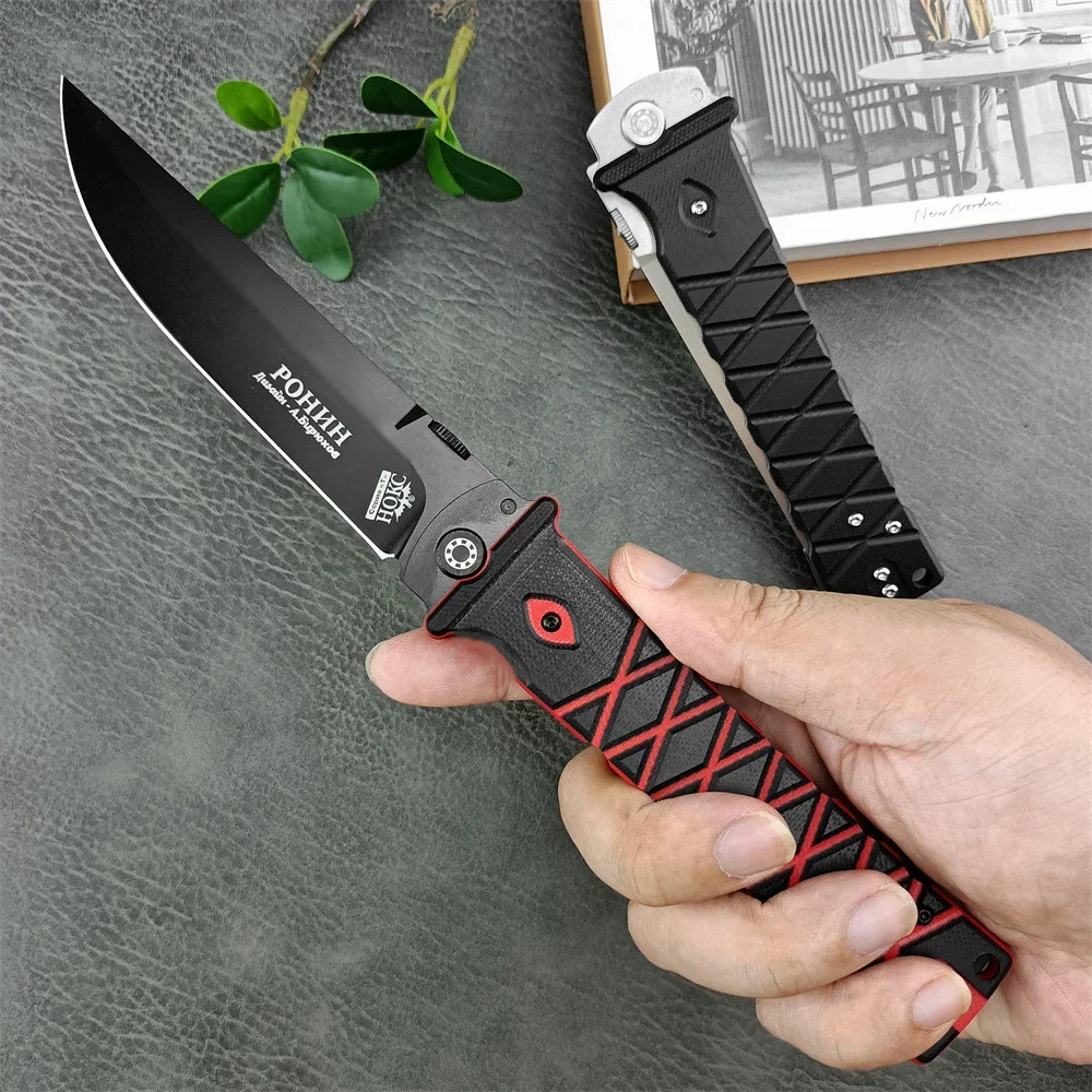 HOKC Series Pocket Knife - Ronin T Hunting Camping Folding Knife, 440C Blade, Red/Black G10 Handle, Tactical Outdoor EDC for Men