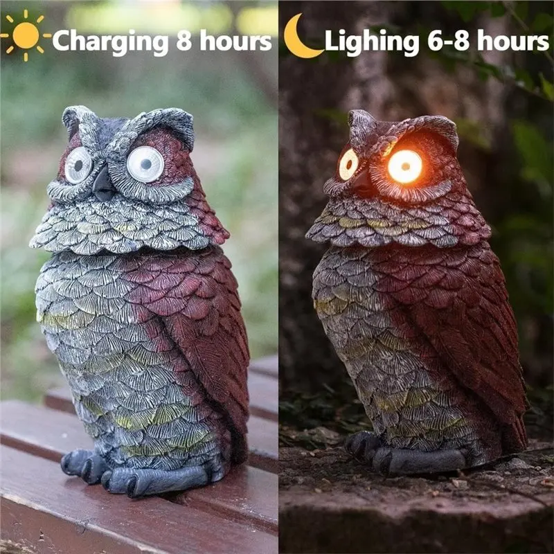 ABDJ-Garden Outdoor Solar Owl Statue Figurine Light Decor Glowing Resin Sculpture Spring Mounted Wobbly Head Decoration