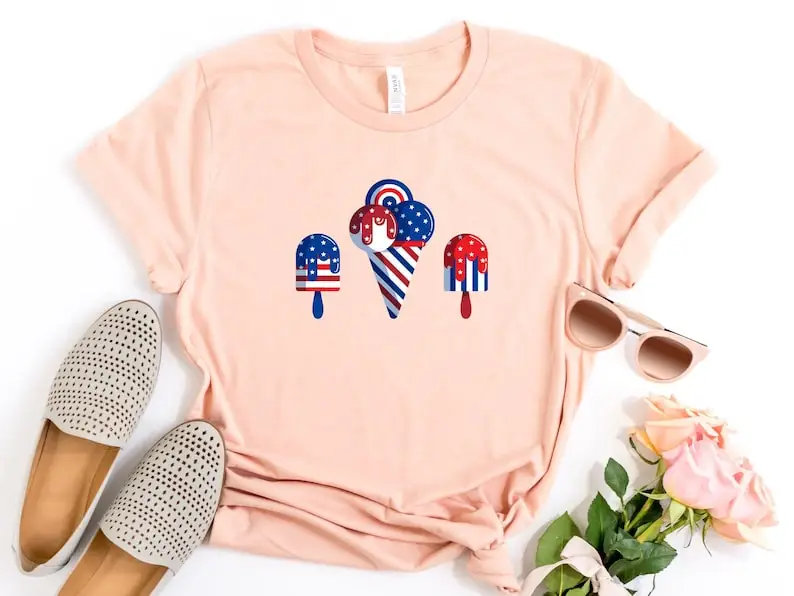American Flag Themed Popsicle Shirt, 4th Of July Gift For American Independence Day Short Sleeve Top Tees O Neck 100% cctton y2k