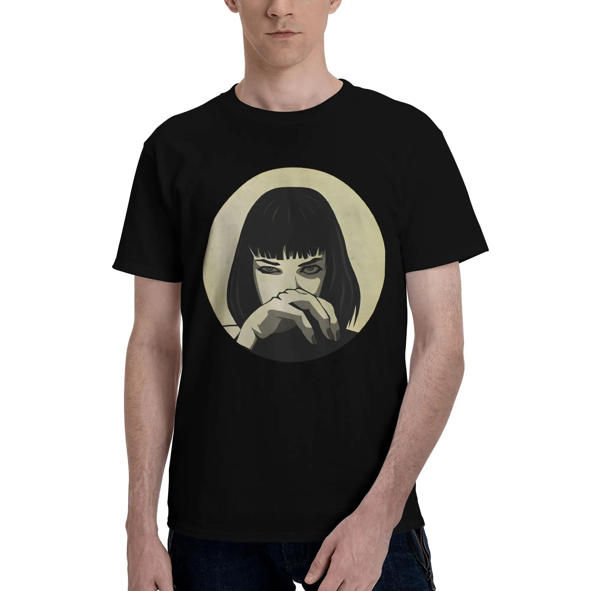 

New 2025 yaer A Stylized Portrait of a Figure, Exuding an Air of Mystery and Aesthetic Appeal t shirt men sleeve shirt