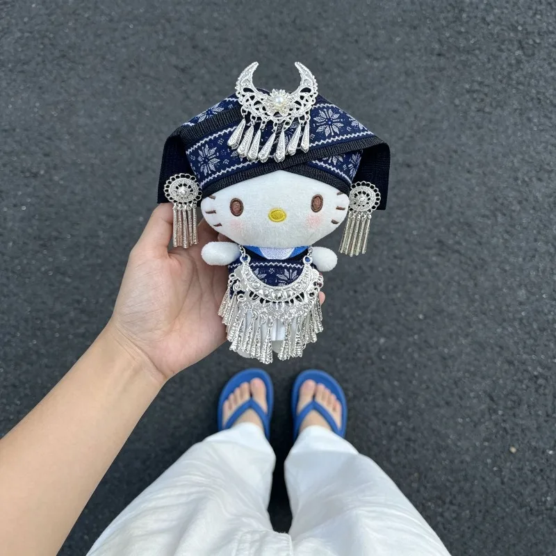 New HelloKitty Miao Girl Plush Doll Cute and Exquisite Ethnic Style Silver Jewelry BackpackHangingDecorationFriends HolidayGifts