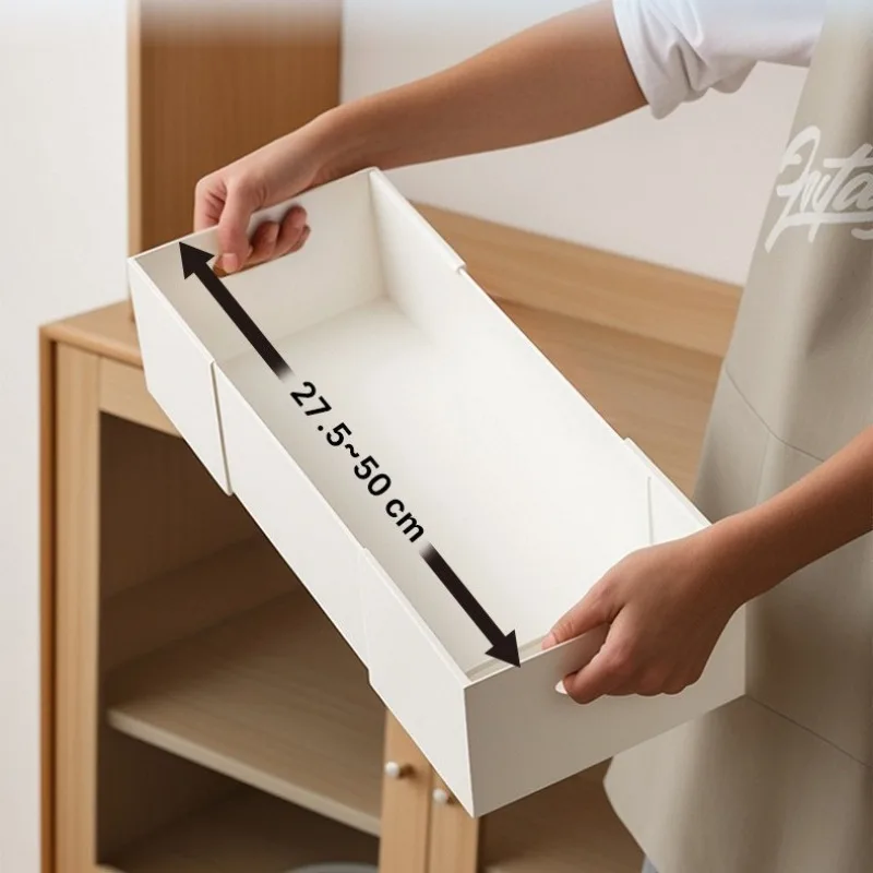 Retractable kitchen storage box, large deep cabinet, special right-angle storage box for cabinets, desktop snacks and sundries