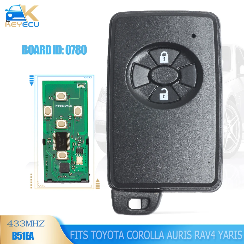 

KEYECU Board ID: 0780 P1 D4 4D67 433Mhz 2 Button Smart Key for Toyota Corolla Auris Rav4 Yaris 2006+