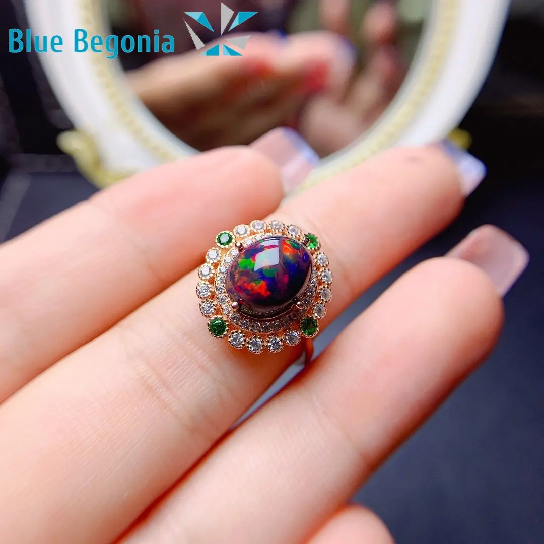 Natural Australia Opal Ring 8*10MM Gemstone 925 Sterling Silver Jewelry for Women Wedding Engagement Gift