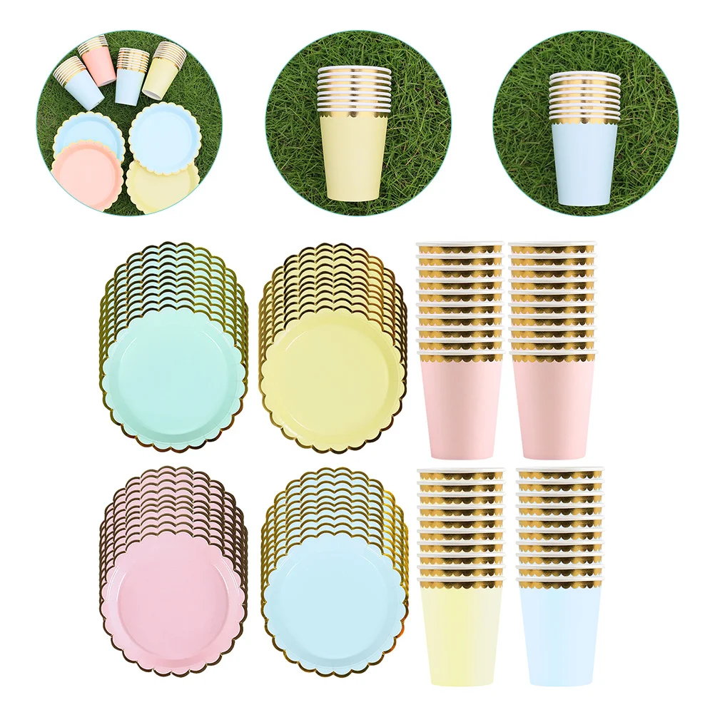 

80Pcs Disposable Plates Cups Party Dinnerware Tableware Paper Plates Cups Festive Party Supplies Disposable Party Tableware