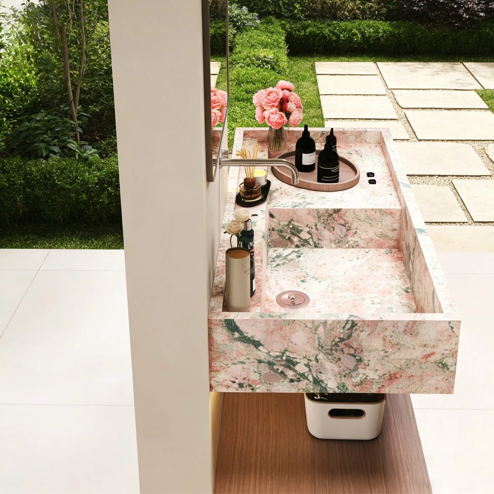Slim Edge Marble Counter Sink High Gloss Polished Waterproof Anti Stain Wear Resistant Practical Apartment Guest Room Bathroom