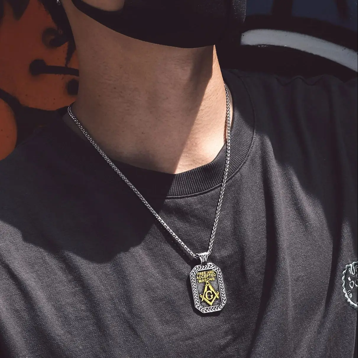 Chainspro Masonic Necklaces for Man Freemason Compass G Symbol Rectangle Tag Cross Masons Symbol Stainless Jewelry Gift Choice