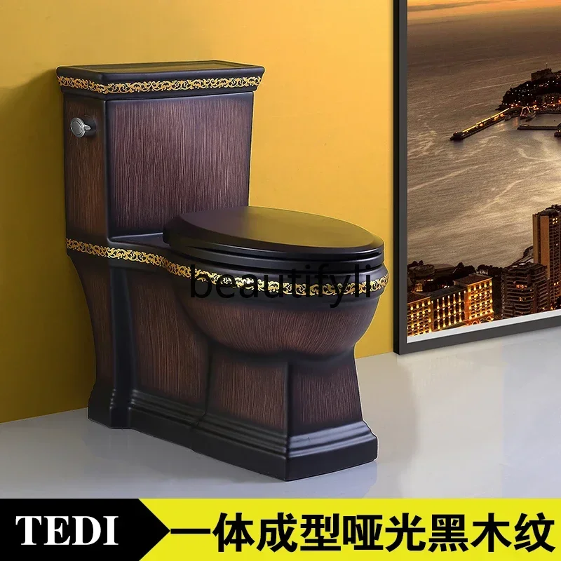 

P High-end black personalized toilet siphon one-piece toilet ceramic color wood grain retro