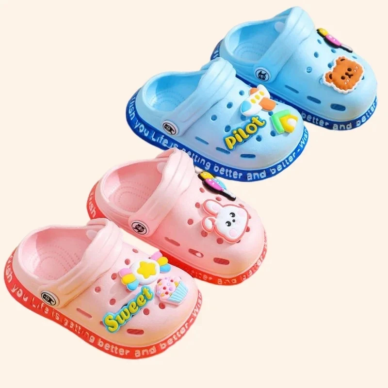 EVA Summer Kids Sandals Hole Children\'s Shoes Slippers Anti-Skid Cartoon DIY Design Hole Baby Shoes Sandy Beach For Boys Girls