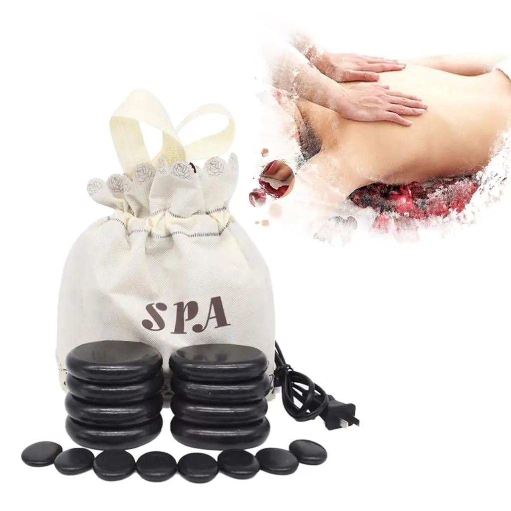 

16pcs/set Natural Energy Massage Stone with Hot Spa Heater Heating Bag Set US Plug