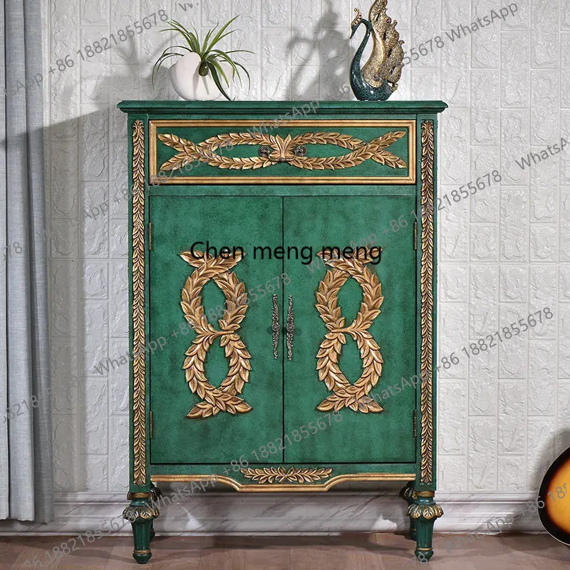 American rural solid wood retro old two-door side cabinet decorative entrance cabinet ultra-thin multi-layer shoe cabinet