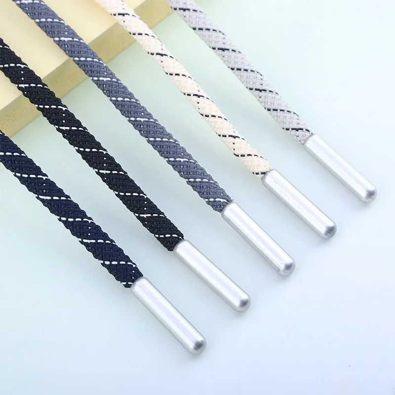 5mm 140cm Drawstring Cord with Metal Head Black White Stripe Replacement Hoodie String, Waistband Rope for Sweatpants Hoodies
