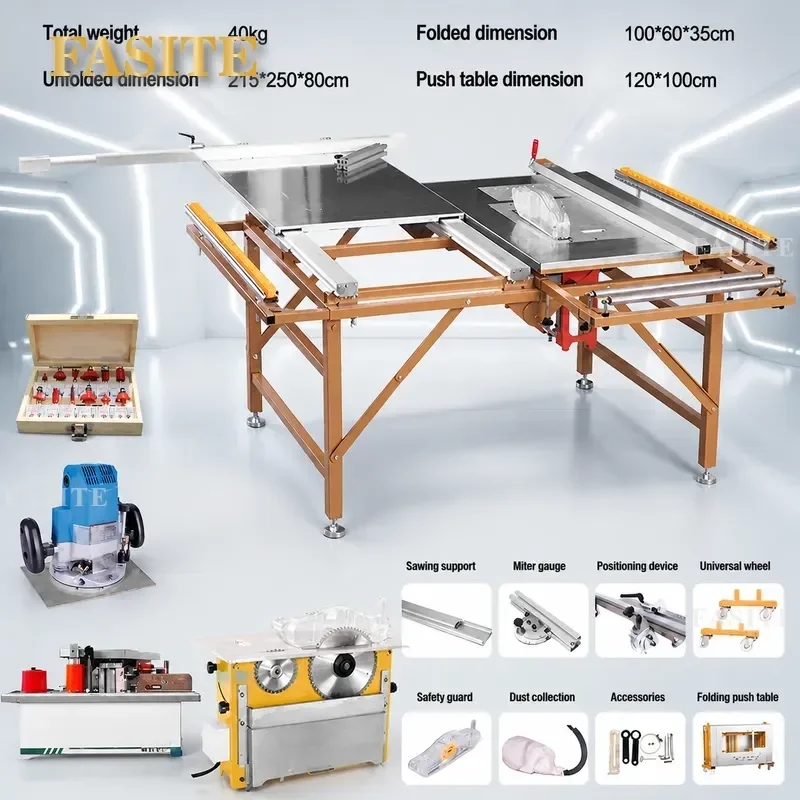 For Woodworking Push Table Saw Dust Free Cutting Board Saw Multifunctional Foldable Workbench Home Improvement Portable