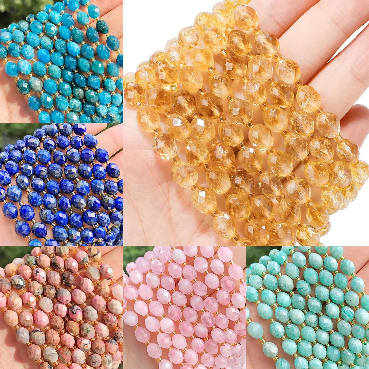 8x7mm AAA Faceted Oval Natural Stone Citrine Apatite Lapis Lazuli Quartz Beads Spacer Beads For Jewelry Making DIY Bracelets