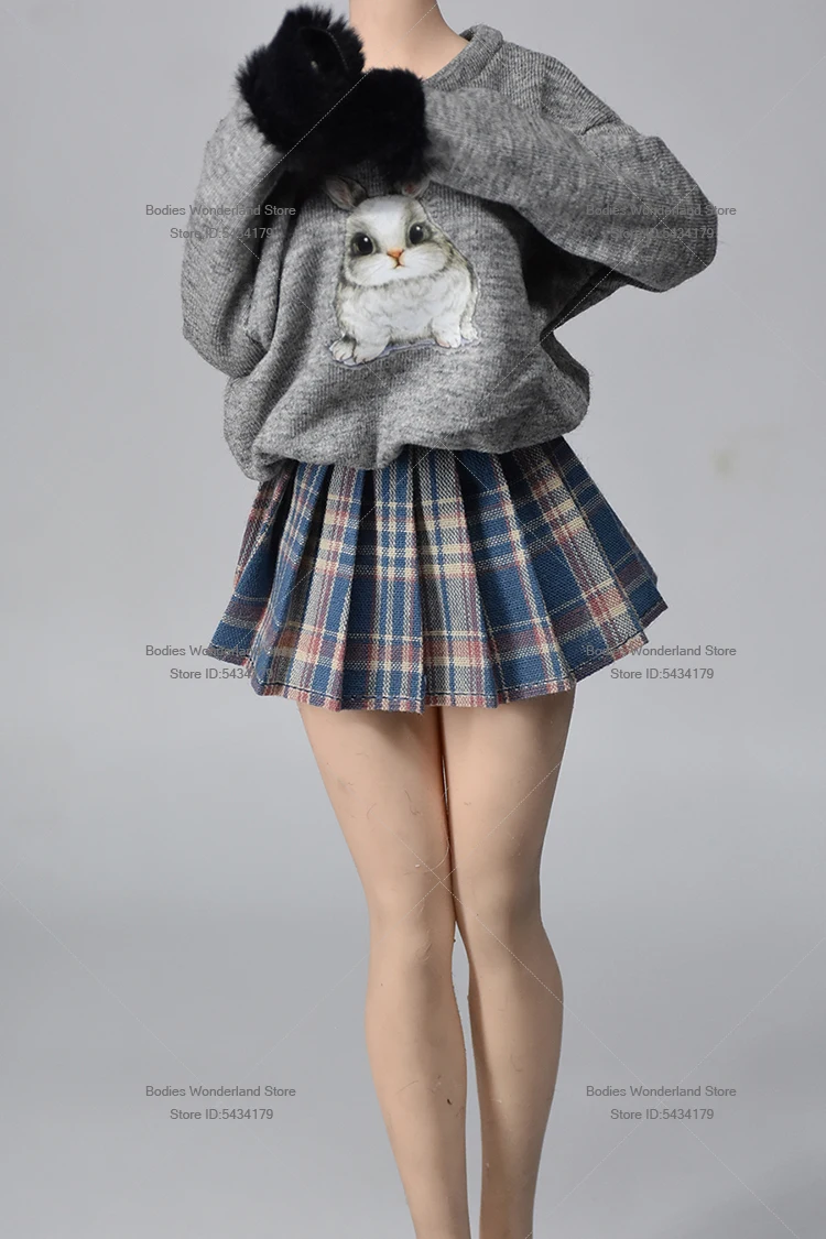 В наличии 1/6 Женский солдат с открытыми плечами и круглым вырезом, пуловер с принтом, короткая плиссированная юбка, плюшевый шарф для 12-дюймовой экшн-фигурки, тело