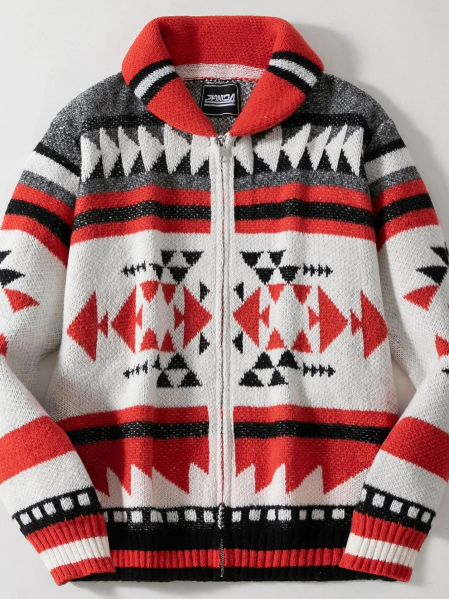 Zippered Long Sleeve Knit Sweater Men's Fashion Winter Warm Floral Embroidery Straight Cut Cardigan Casual Daily Wear