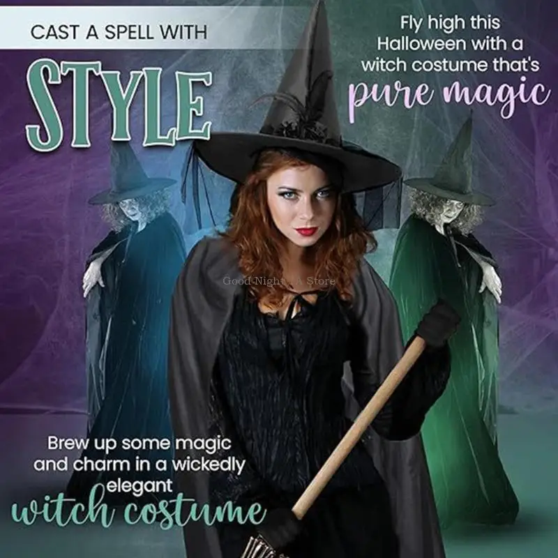 نساء الساحرة غطاء رأس Cape Cloak Witch Hat القفازات الطويلة القفازات البالغة الهالوين ملحق أزياء الساحرة للنساء Cosplay