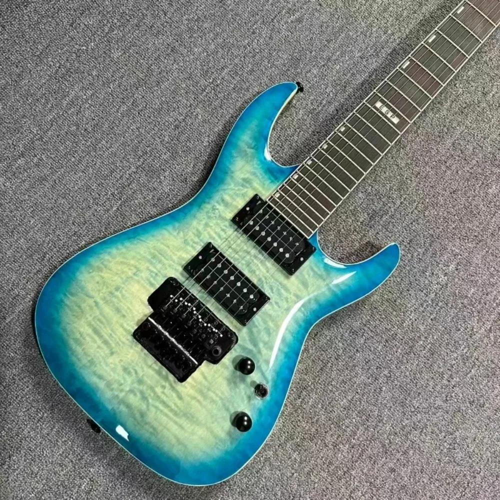 Sea Blue Color 7 Strings Electric Guitar Rosewood Fingerboard Solid Wood Body with HH Pickups Black Hardwares - view 5