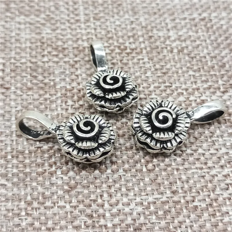 Flower Mala Bum Counter Prayer Charm in 925 Sterling Silver for Bracelet and Necklace Making