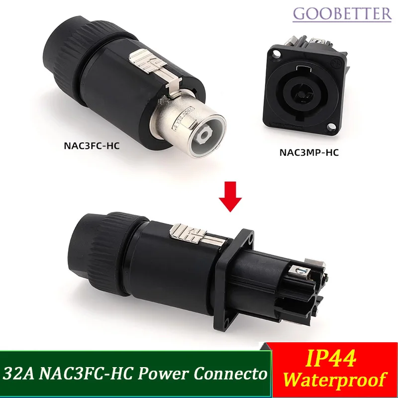 

32A Heavy Duty NAC3FC-HC Power Connector, IP44 Waterproof for Stage Lighting/Pro Audio/LED Screen, Pure Copper