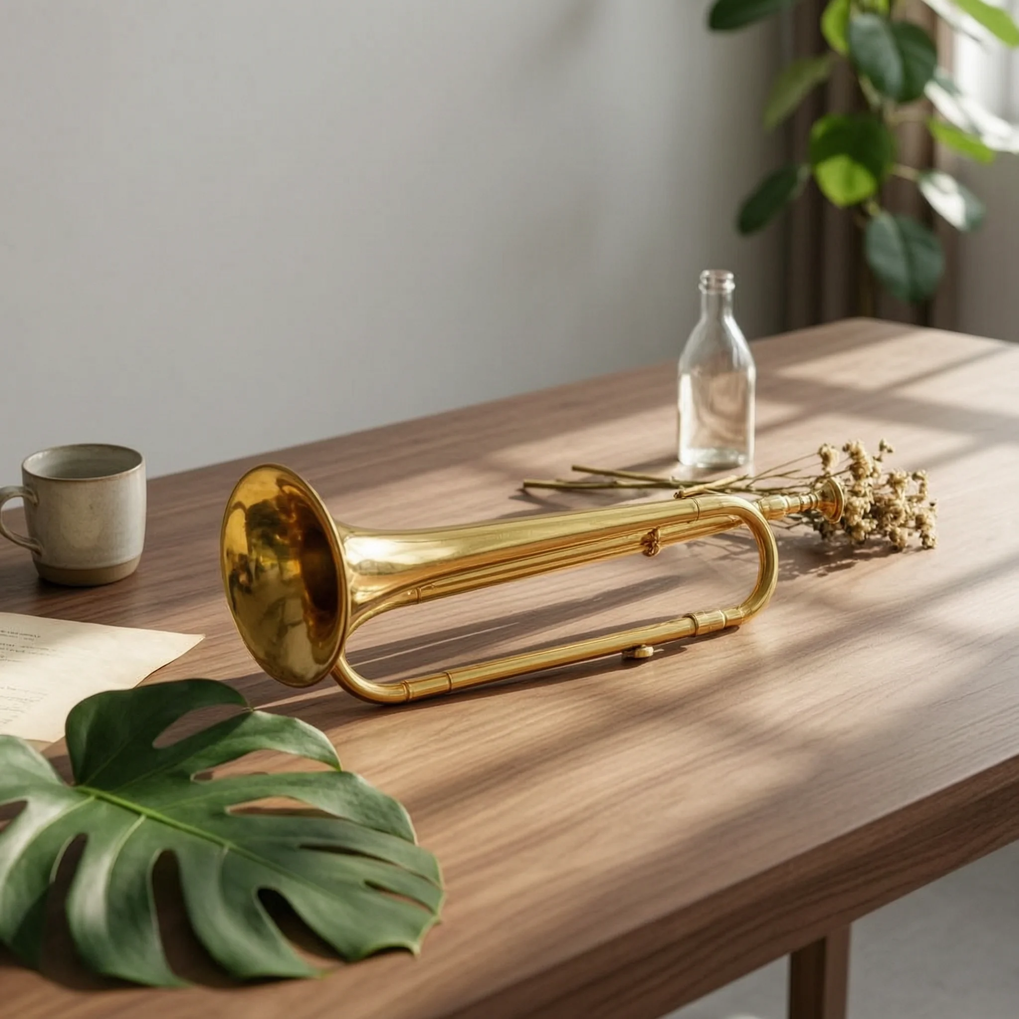 

C Key Bugle Playable Gold Bugle Music Gear Long-Lasting Bright Sound for Young People, Drum Corps