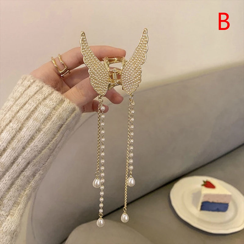 New Crystal Rhinestone Butterfly Pearl Tassel Hairpin Korean Simple Side Clip Liu Hai Clip Shark Hairpin Hair Accessories Women