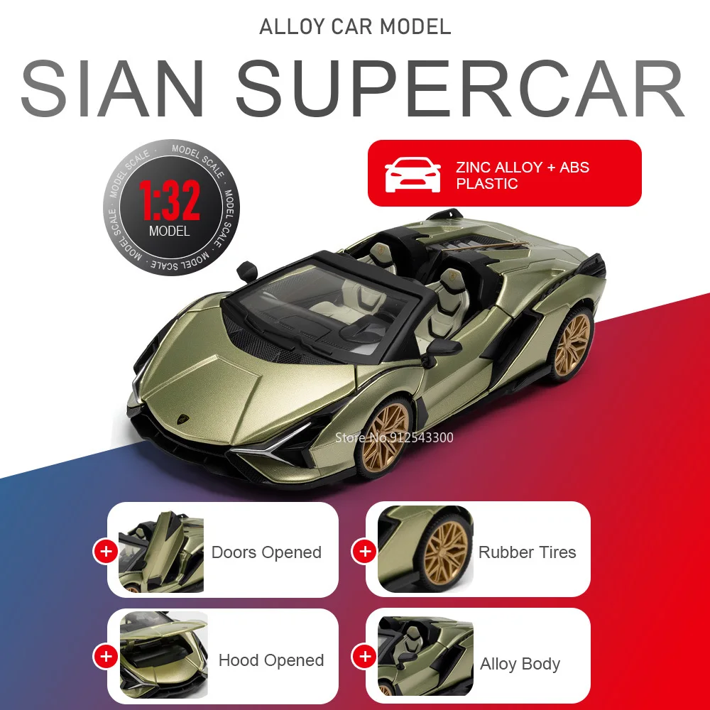

Scale 1:32 SIAN Valkyrie Model Car Toys Doors Opened Alloy Body Models Hood Opened Metal Diecast Vehicle Boys' Birthday Presents