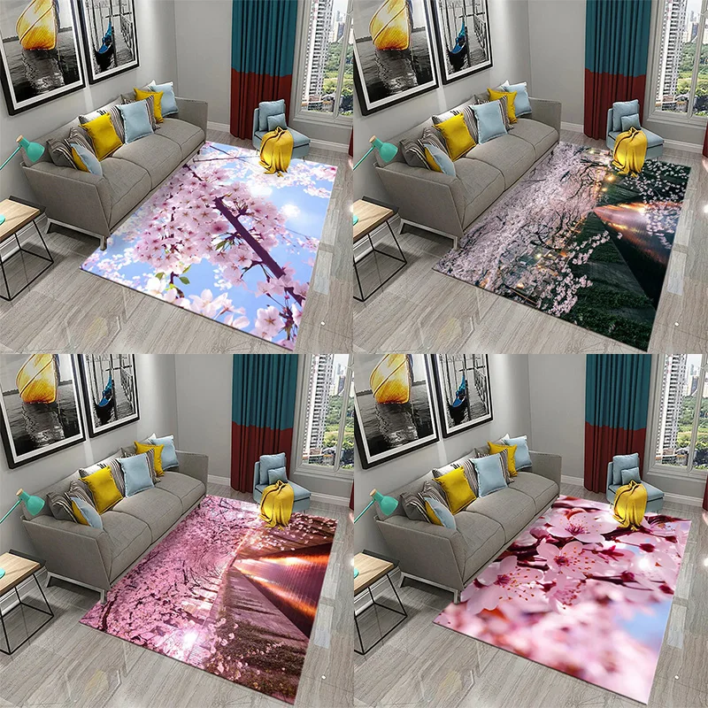 

3D розовый ковер с цветком вишни для гостиной, спальни, кухни, домашнего декора, нескользящий пол в гостиной