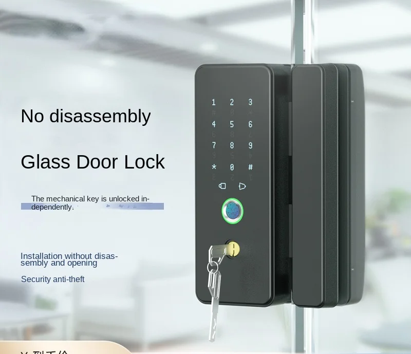 

Glass door fingerprint lock, no opening, no wiring, sliding double door